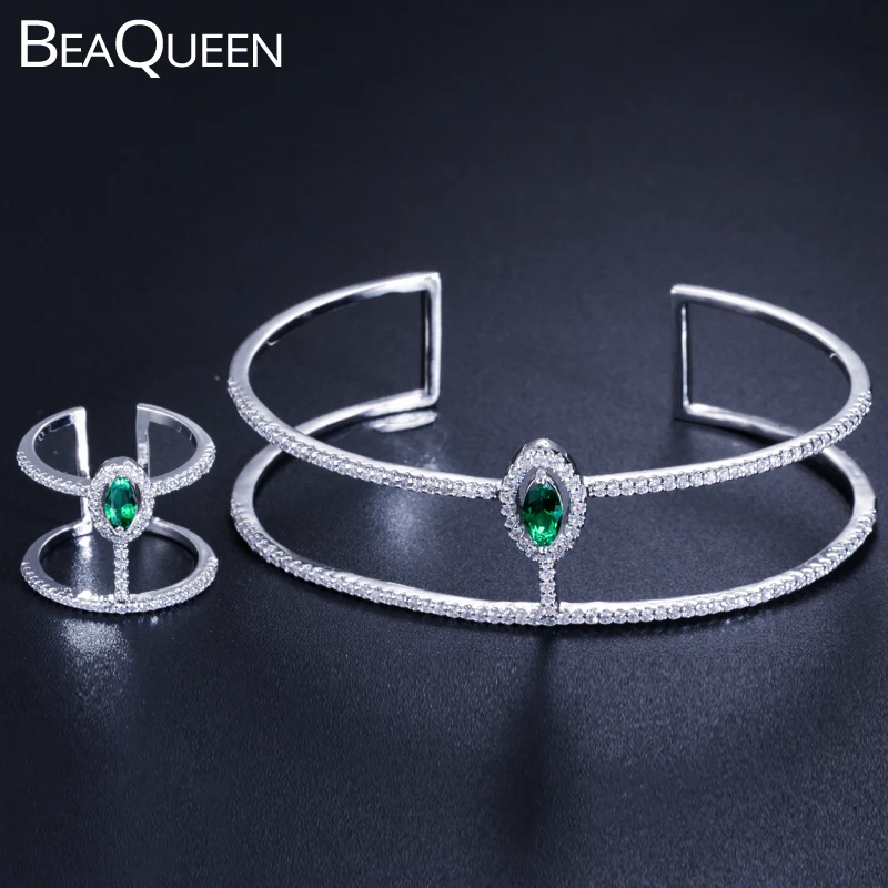 Женский комплект ювелирных изделий BeaQueen набор из двух круглых колец и браслета
