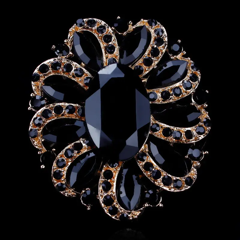 BLACK GOLD Прямая с фабрики, Классические хрустальные стразы, большая овальная акриловая Цветочная Брошь, булавки для женщин различных цветов - Окраска металла: BLACK GOLD