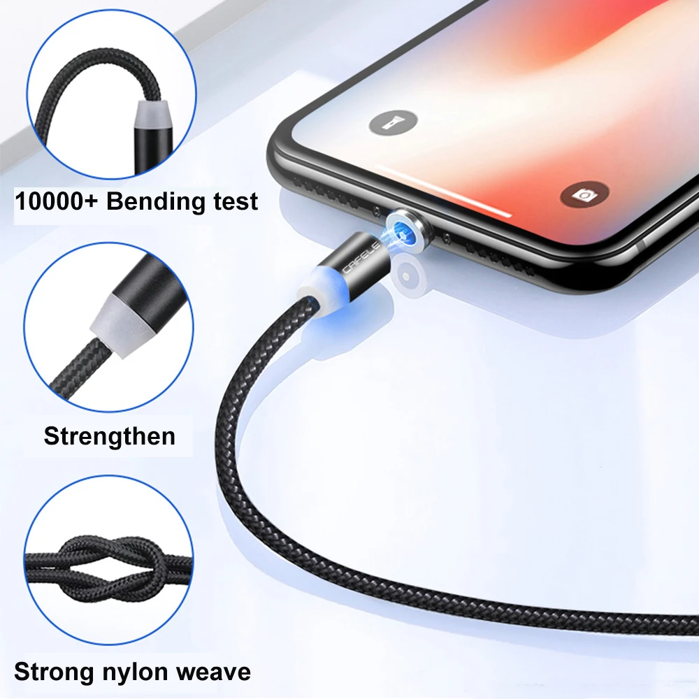 Магнитный зарядный кабель для iPhone X XS 6 7 8 Samsung 2A Плетеный телефонный Android Huawei Micro USB