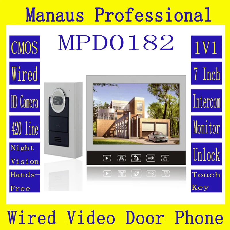 

7'' Color Display Touch Keypad Screen 1V1 Handfree Video intercom Motion detector action with Camera Support to 32G SDCard D182b