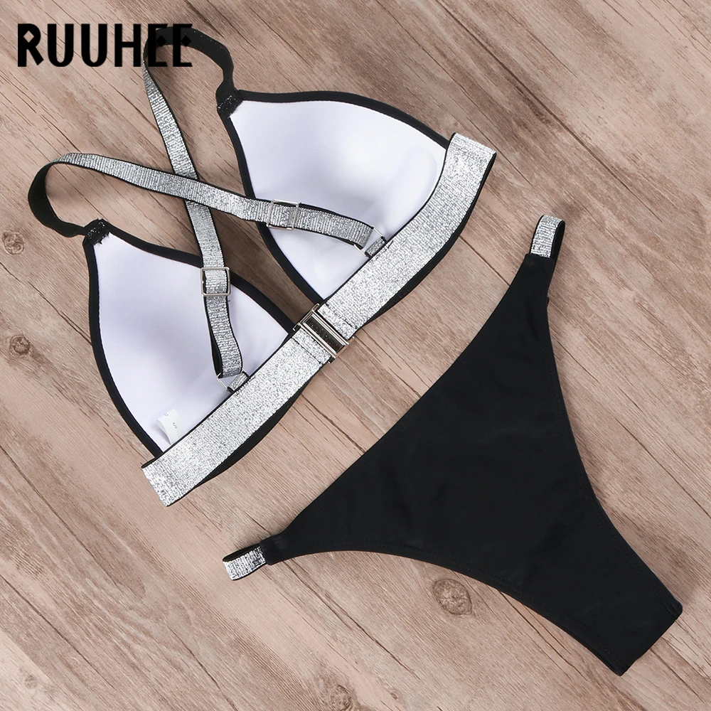 RUUHEE, пуш-ап бикини,, купальник для женщин, купальник с перекрестными ремешками, купальный костюм, женский комплект бикини, Леопардовый принт, пляжная одежда, бикини