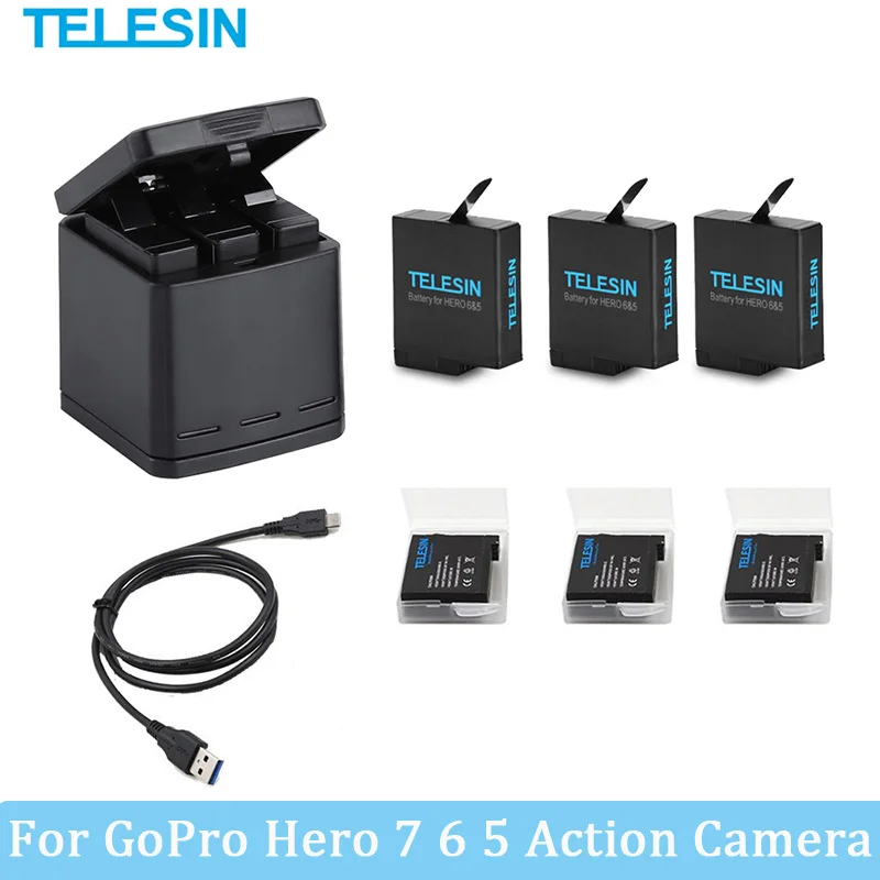 

Аккумулятор 1220 мАч с тремя портами USB, зарядное устройство для GoPro Hero 6 5 7 Black Camera Go Pro (2018), аксессуары для зарядки экшн-камеры