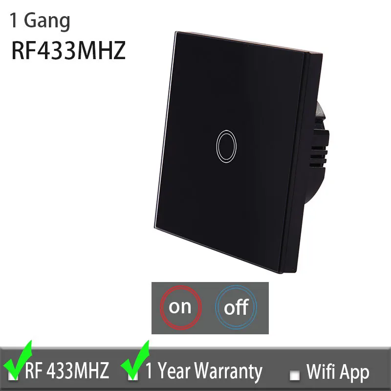Black 1 gang Vhome светодиодный светильник сенсорный выключатель РЧ стеклянная панель умный пульт дистанционного управления Переключатель ЕС тип 220 В для умного дома светильник светодиодный сенсорный переключатель - Цвет: Black 1 gang