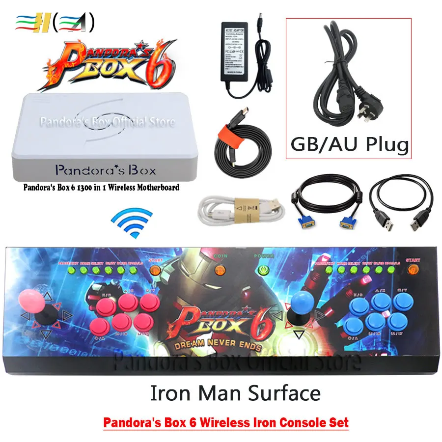 Iron Man GB plug 3а оригинальная игра Pandora's Box 6 1300 в 1 беспроводной аркадный джойстик 2 игрока железная консоль Комплект HDMI VGA usb для ПК ТВ ps3 Tekken - Цвет: Iron Man GB plug