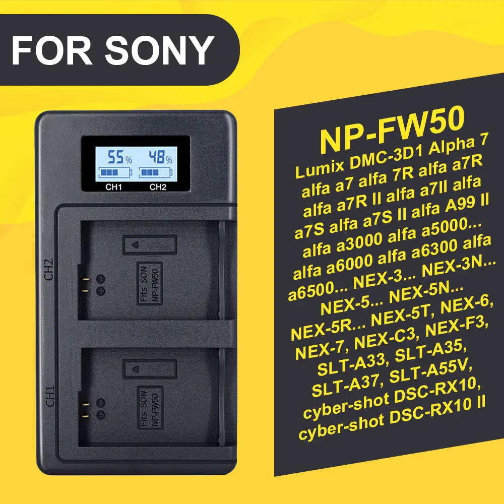 NP-FW50 NP-FZ100 NP-F960 970 NP-FV100 lcd USB двойное зарядное устройство для sony - Цвет: FW50