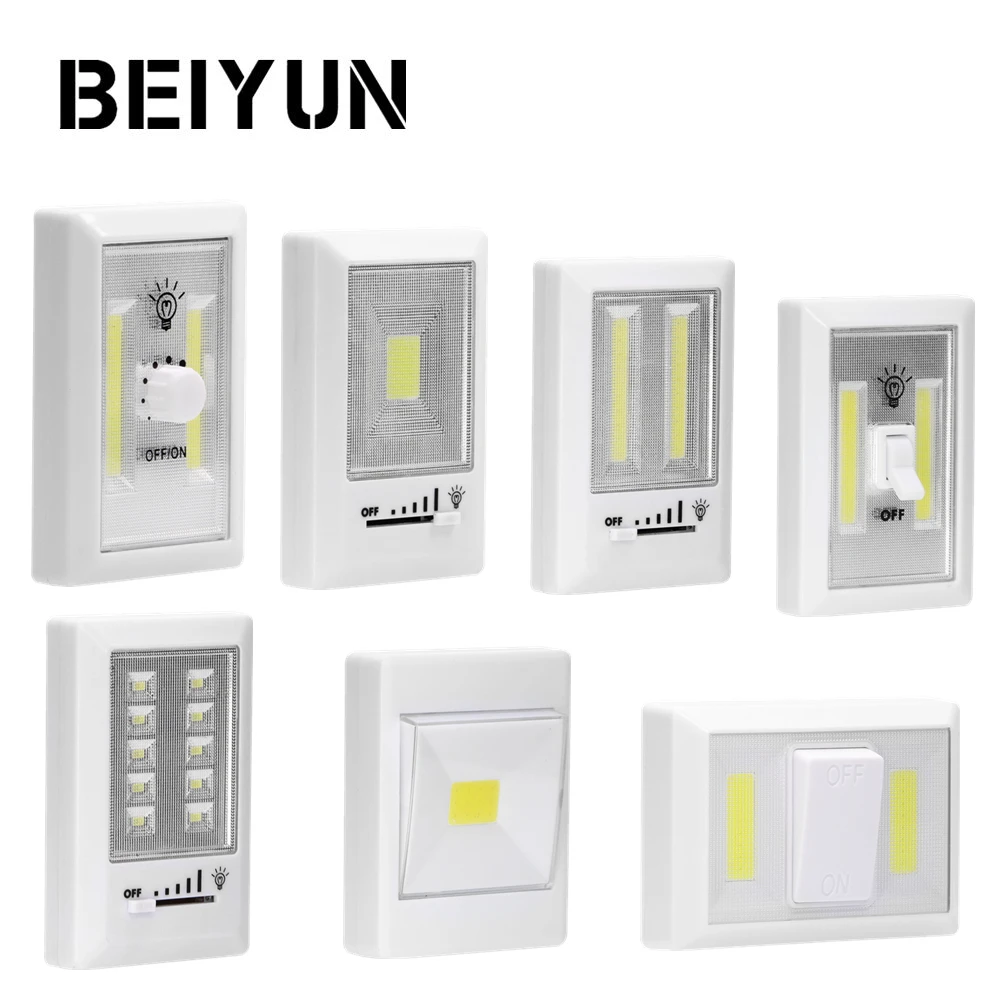 Мини cob LED лампа переключатель с регулировкой яркости настенные ночники Батарея