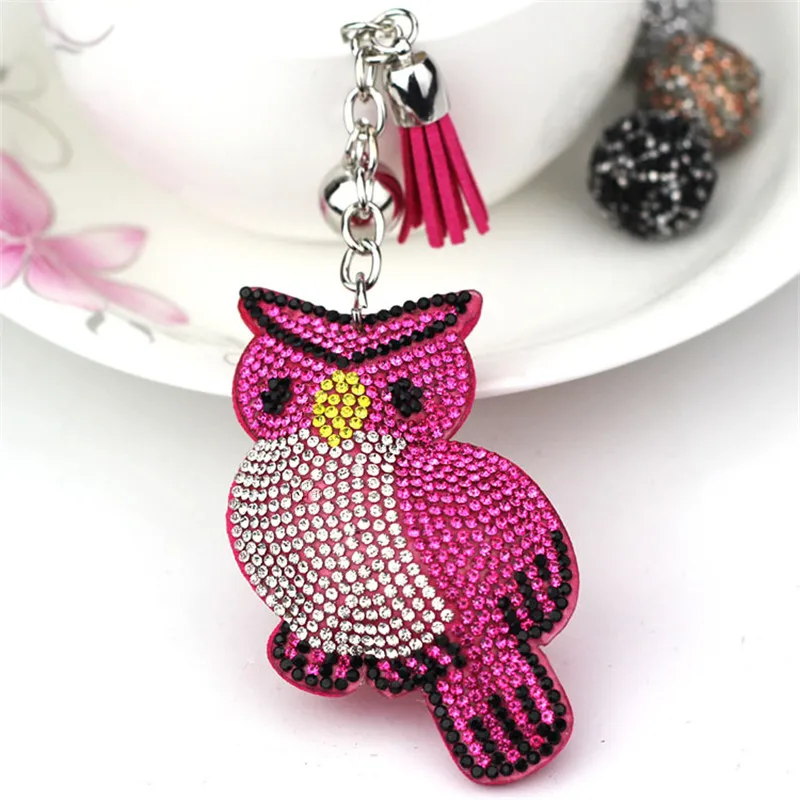 Cute Bird Parrot Pendant Leather Key Chain Ring Holder Gold Bag Keychain Car Rhinestone Chains Gift For Girls | Украшения и
