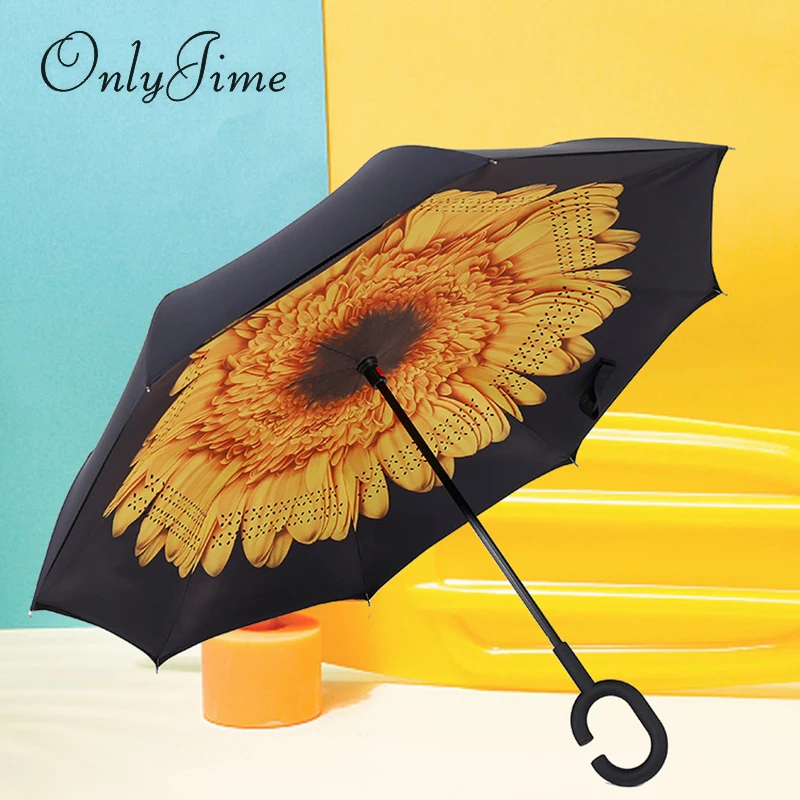 Только Jime Flower двухслойные зонты с обратным ходом для женщин дождь самостоящий