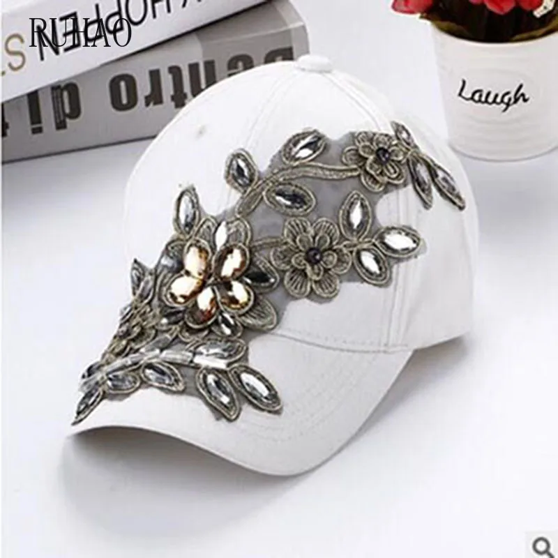 RUHAO Ретро бейсболка с цветами регулируемые Snapback шапки для женщин женская шапка