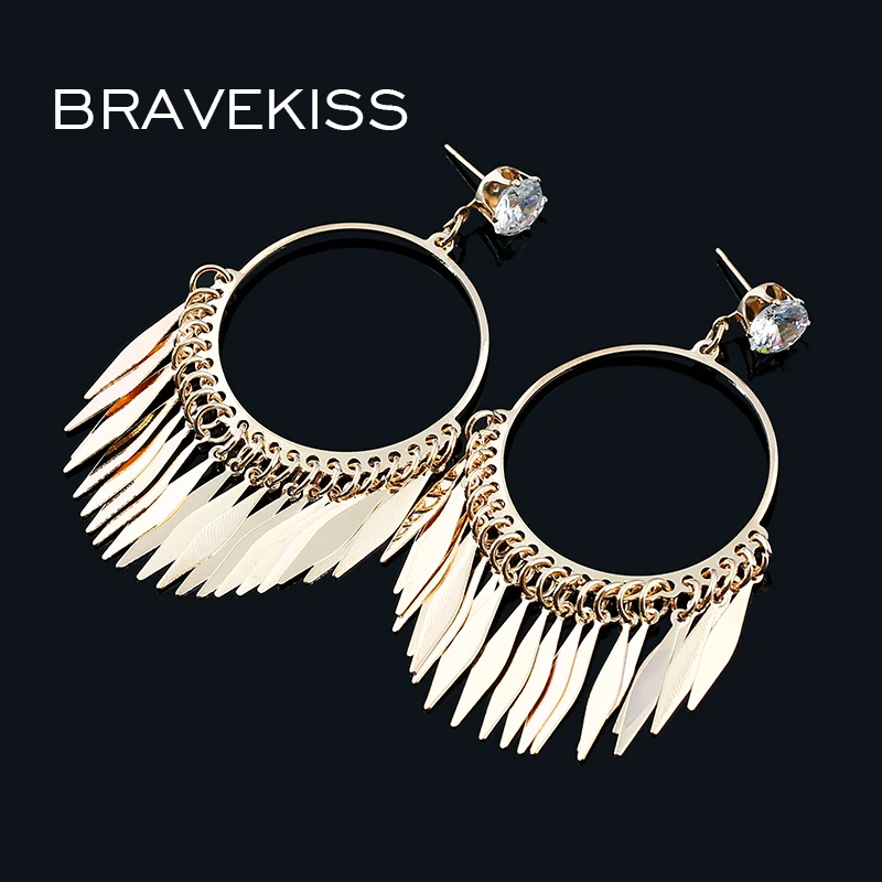 Bravekiss Винтаж eetal листьев кисточкой Серьги для Для женщин кубического циркония