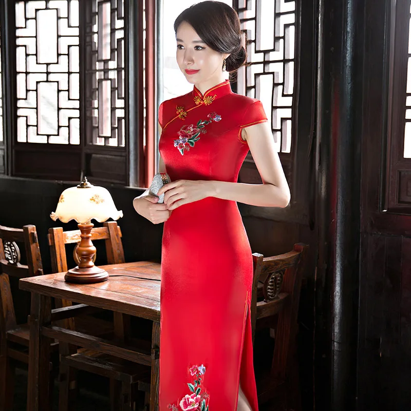 Oriental стильное платье невесты долго cheongsam замуж большой двор Кам ретро Улучшенная
