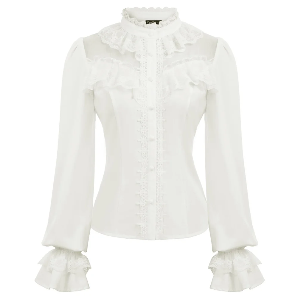 Женская винтажная блузка с длинным рукавом кружевная в готическом стиле