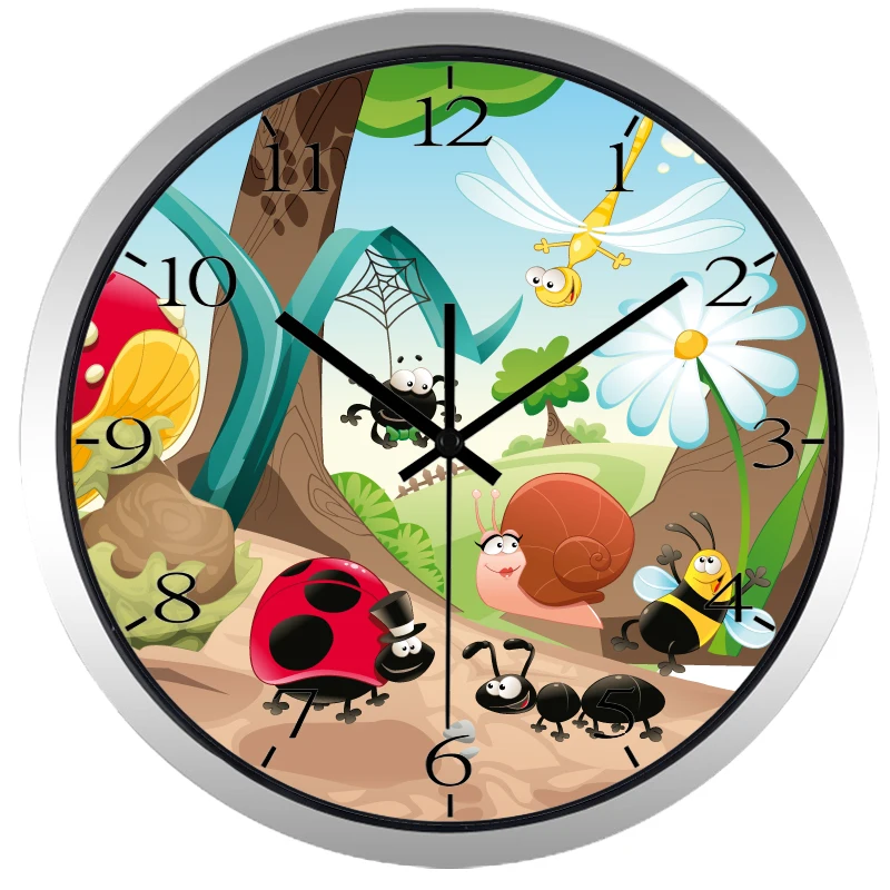 Мультяшный Жук муравей забавные настенные часы декоративные насекомые грибы дом