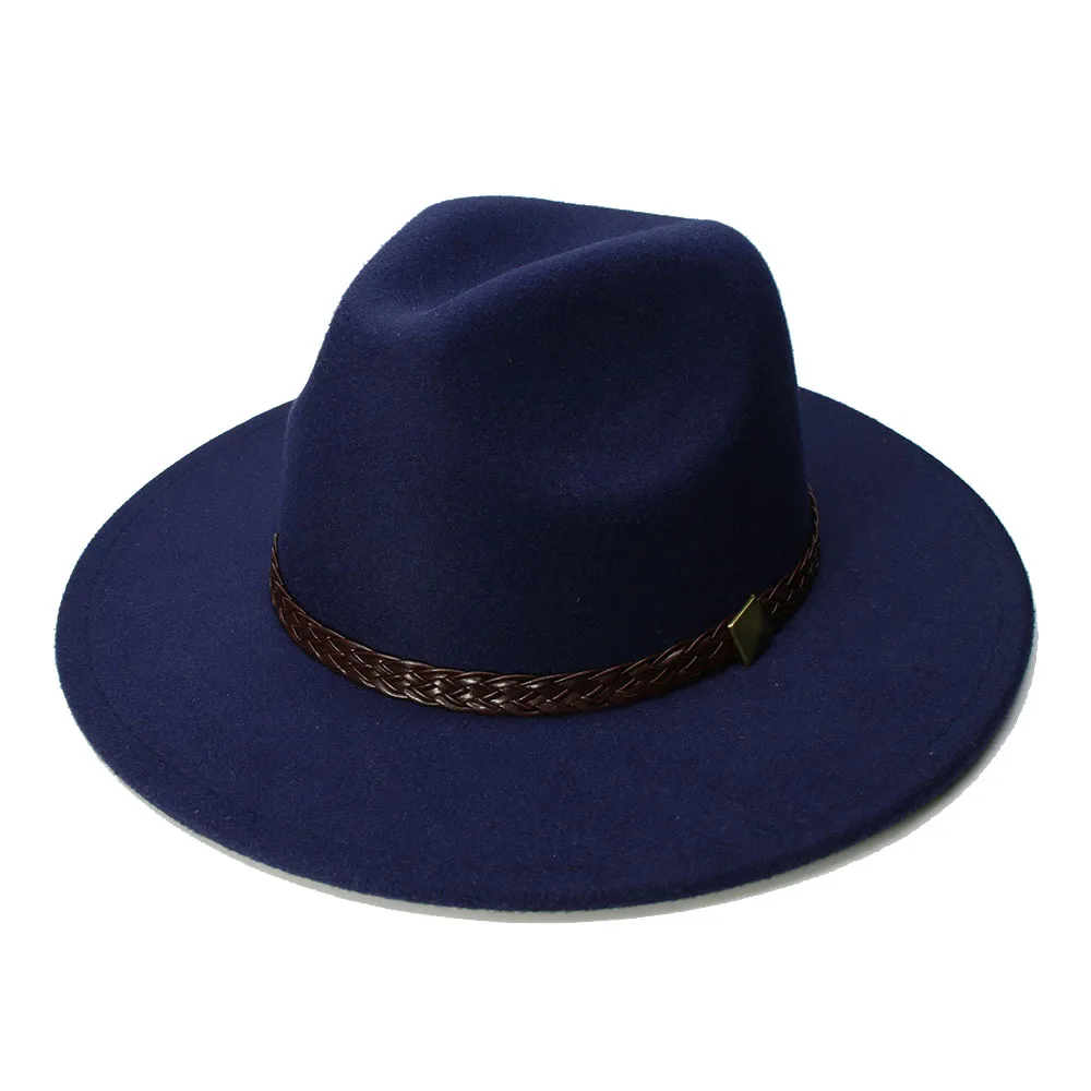 

LUCKYLIANJI Retro Kid Child Vintage 100% Wool Wide Brim Cap Fedora Panama Jazz Bowler Hat Braid Band with Rivet(54cm/Adjusted)