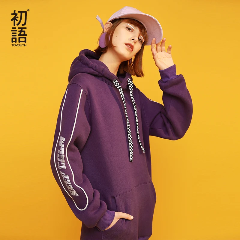 Toyouth Женские топы с длинными рукавами дамы корейский фиолетовый кофты oversize-худи одежда Mujer Зимние теплый пуловер Топ
