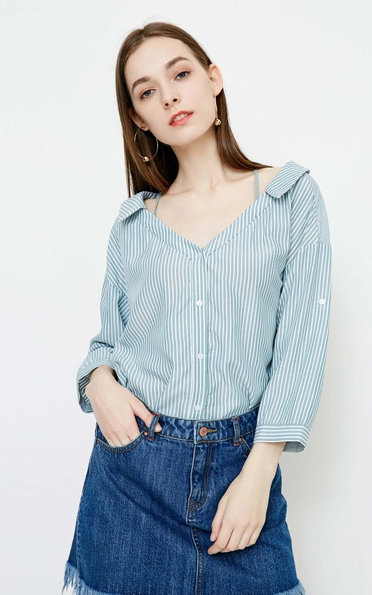 Vero Moda женская рубашка со шнуровкой и воротником в полоску с рукавами 3/4 | 318331525