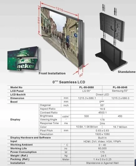 8x4 LG 55 дюймов панель 0 мм ободок сращенный ЖК-видео стена Видеонаблюдение CCTV монитор Большой Компьютерный дисплей