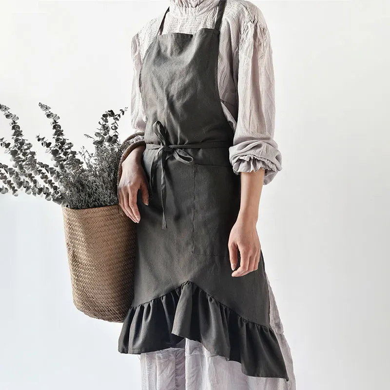 

Kitchen Aprons For Woman Cotton Linen Adjustable Baking Cooking Apron Barista Sleeveless Pastry Chef Bibs Gardener Workwear