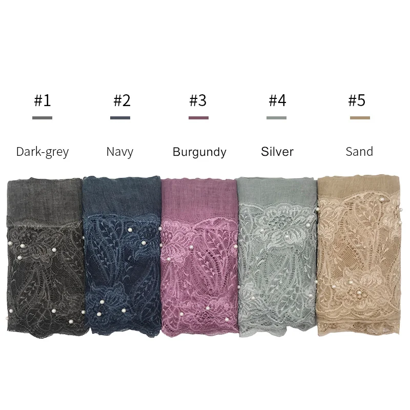 Роскошный цветочный хиджаб с вышивкой шарф кружевными краями и жемчужинами