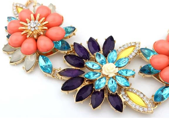 Блеск золотой цепь gem кристалл горный хрусталь цветы колье смола многоцветный