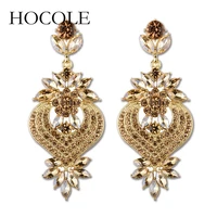 hocole latest style elegant heart with flower crystal earrings fashion alloy rhinestone earrings for women jewelry wholesale