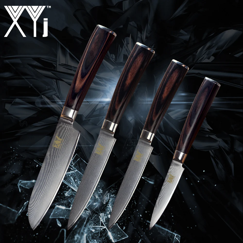 XYj дамасский кухонный нож стальной VG10 Core острое лезвие Фрукты Утилита сантоку