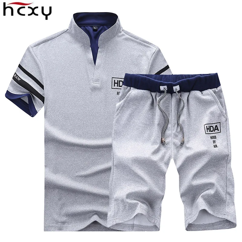 Мужские пляжные шорты HCXY однотонные с эластичным поясом + футболка коротким