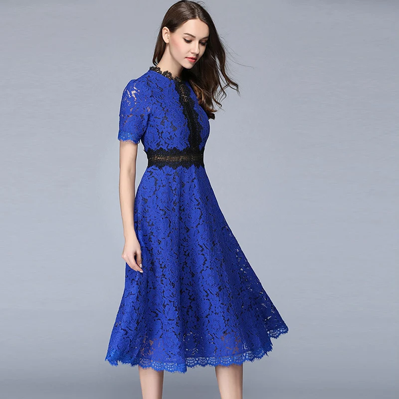 2017 высококачественные кружева Сексуальная Выдалбливают Длинное платье летняя