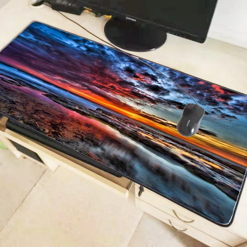 Большой коврик для мыши Mairuige с красочными облаками и пейзажем 90x40 см геймерский