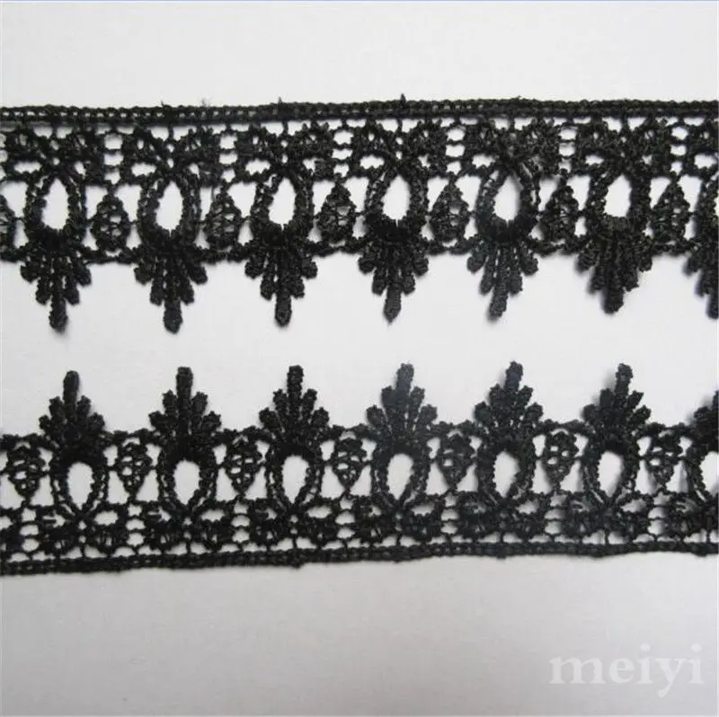 2 ярда черная Цветочная Полиэстеровая вышитая ткань кружевная кромка отделка