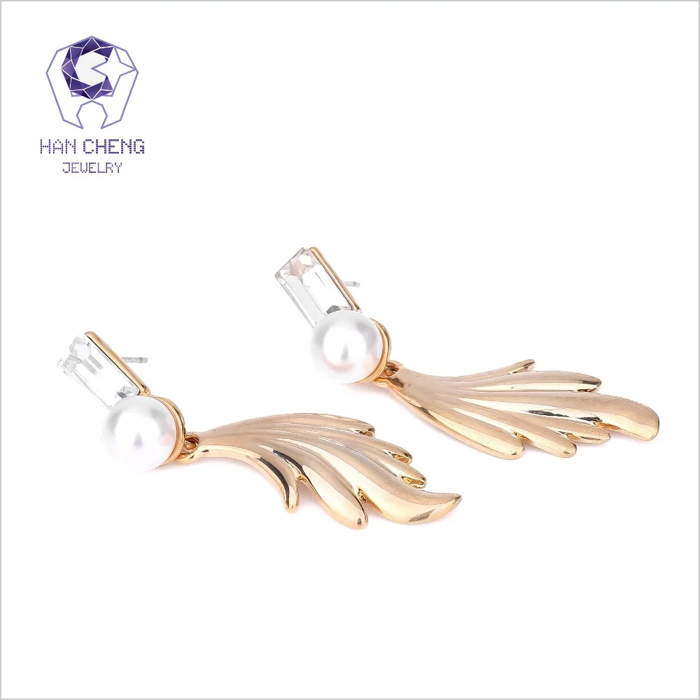 Новые модные висячие серьги HanCheng с золотыми крыльями и искусственным жемчугом