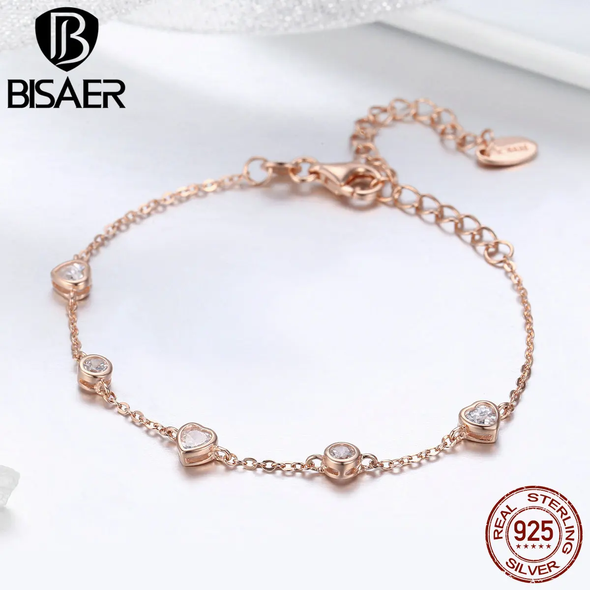 BISAER, подлинные 925 пробы, серебряная цепочка, звено, сердце, золото, цвет, сердце, женские браслеты, Стерлинговое Серебро, ювелирное изделие, Pulseira ECB097