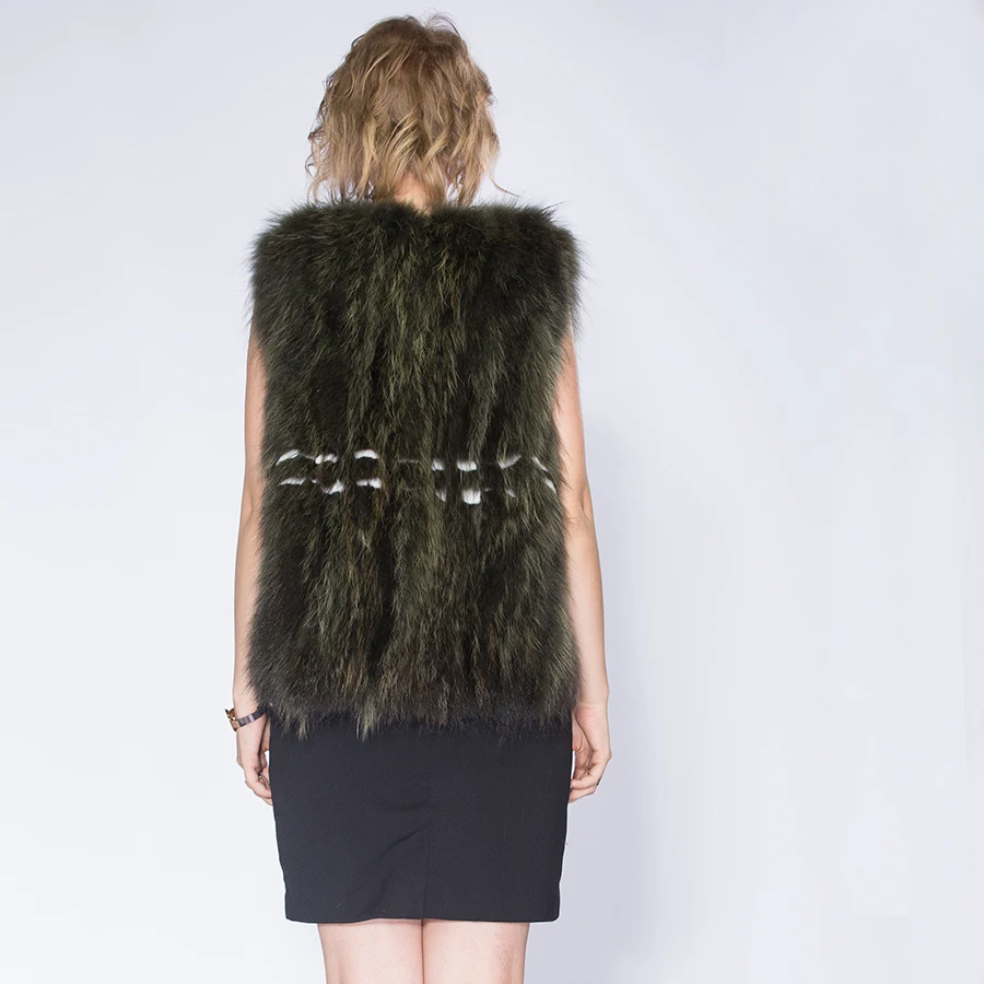 Женский жилет из меха енота и лисы короткий Стильный натурального 2021|real fox fur vest|fur