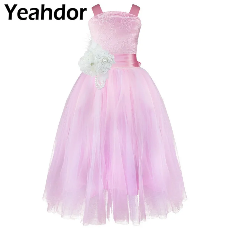 

Floral Lace Flower Girl Dress For Wedding Party Lace-up Crossed Back Princess Formal Dress Kids Girls Birthday Party Dresses