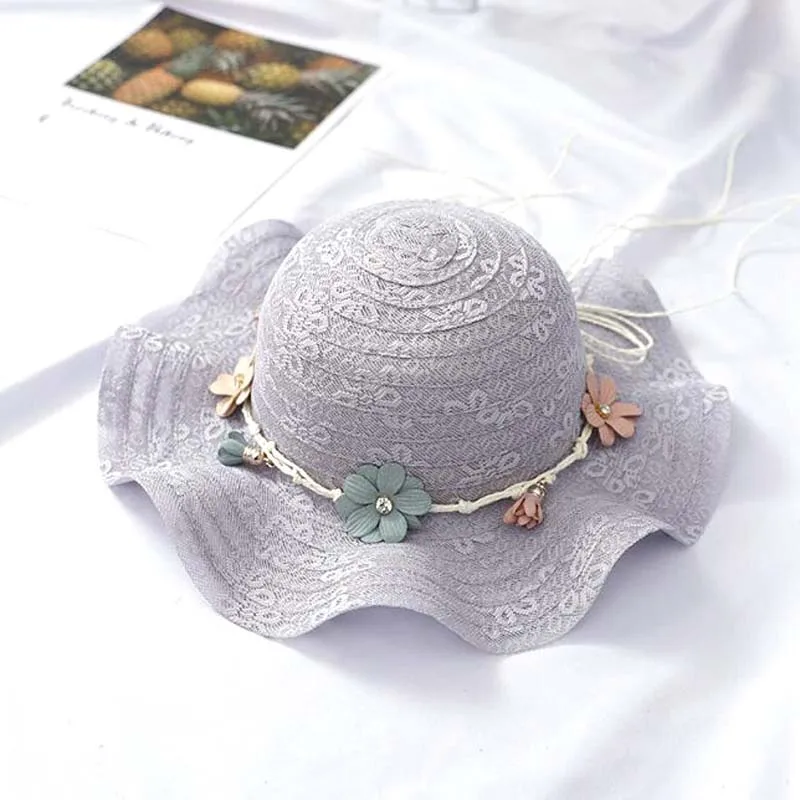 

XEONGKVI Falbala Flower Hollow Out Parent-child Sun Hats Summer Beach Straw Hats For Women Girl Prevent Bask In Wide Brim Cap