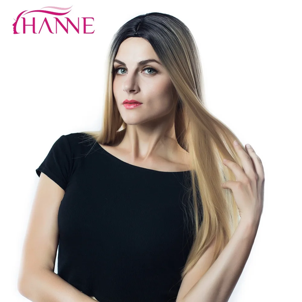 HANNE длинные прямые Омбре черный к меду блонд парик термостойкие синтетические