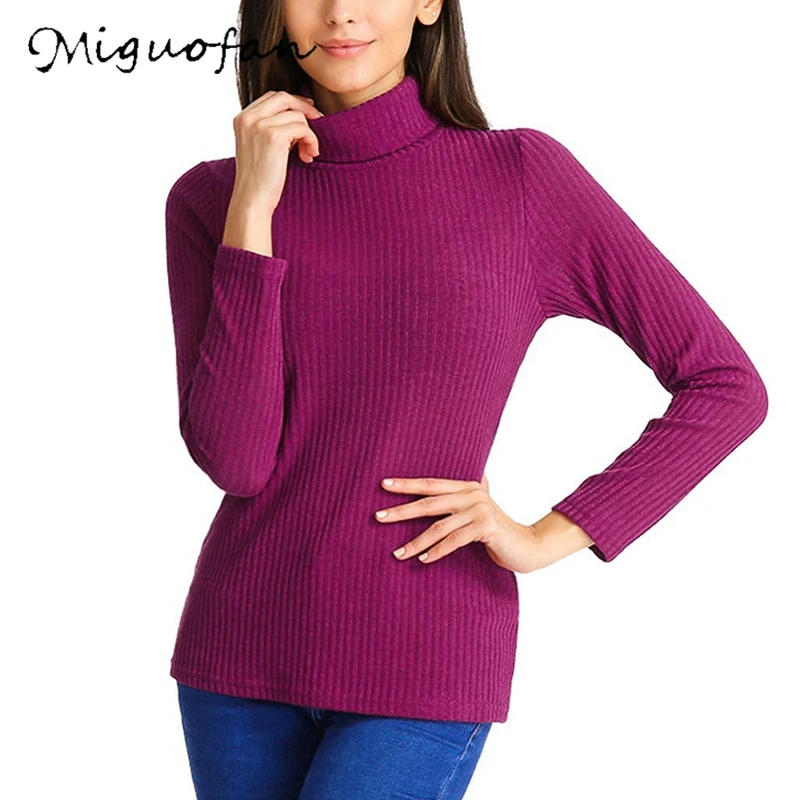 Miguofan Winter Women Knitted Pullovers Sweater Turtleneck Elastic Slim Fitness Jumper Tops Women's 2019 Autumn | Женская одежда