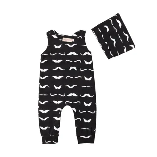Infant Baby Boys Girls Clothes Romper Jumpsuit Playsuit Mustache Printed Cute Cotton Outfits Hat 2pcs 0-24M | Детская одежда и