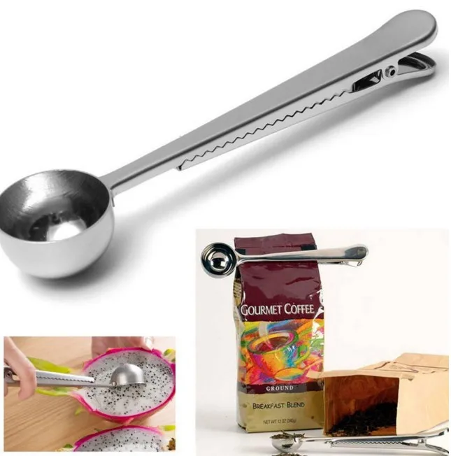 High Quality Silver Stainless Steel Ground Coffee Tea Measuring Scoop Spoon With Bag Seal Clip -50 | Дом и сад