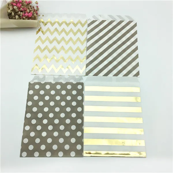 Grey Gold 100 шт. Ассорти розовый золотистая фольга Сумки 5x7,5 дюймов листовая бумага сумки в полоску/горошек/шеврон день рождения лечения сумки - Цвет: Grey Gold