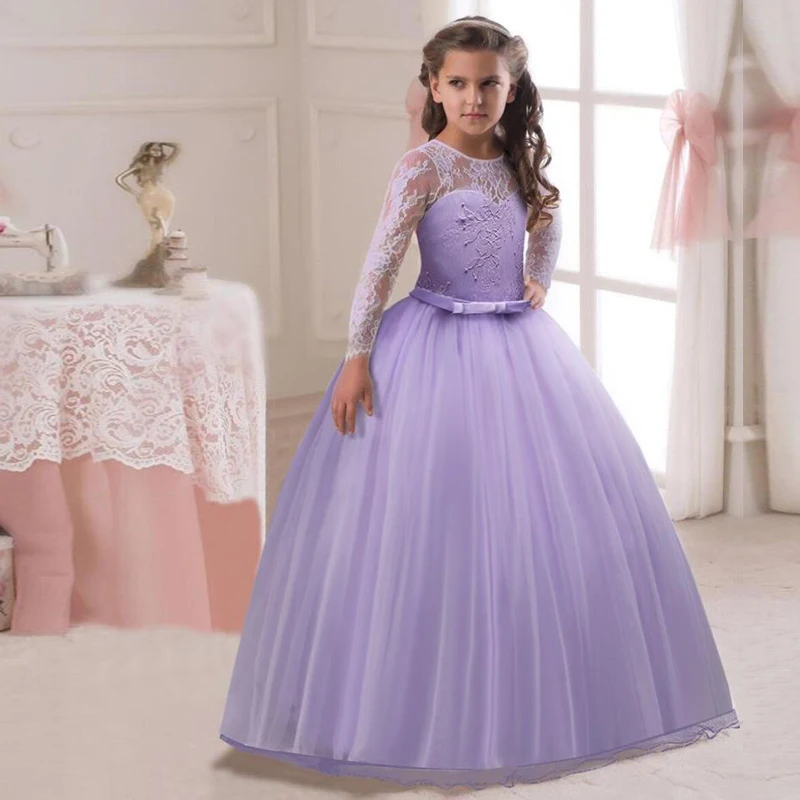 Long Formal Dresses for Girls Party Luxury V-Backless Lace Dress Princess Costumes Flower Girl Wedding Evening Gowns | Детская одежда и