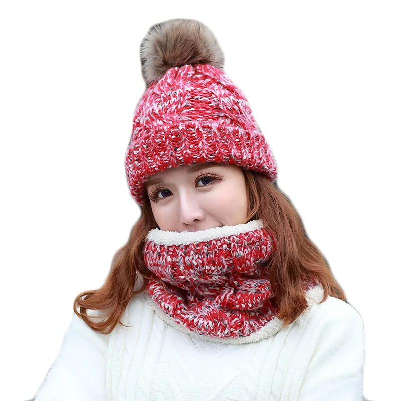 Модные женские осенне-зимние комплекты с шапкой и шарфом вязаные уплотненные