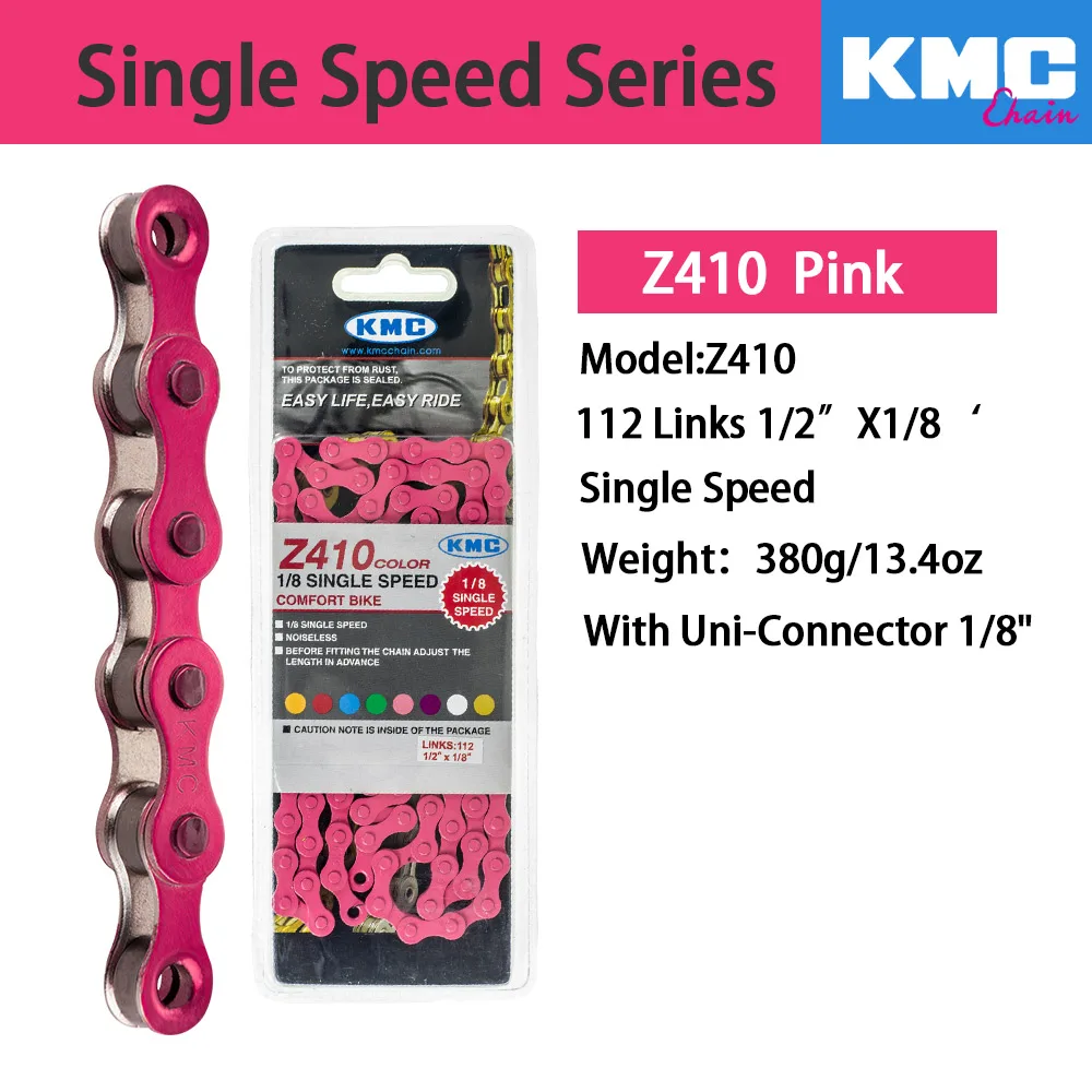 KMC Z410 1/8 односкоростная цепь с фиксированной передачей велосипедная цепь 112L городской Досуг велосипед Складная велосипедная цепь многоцветная велосипедная цепь 390 г - Цвет: Z410-Pink