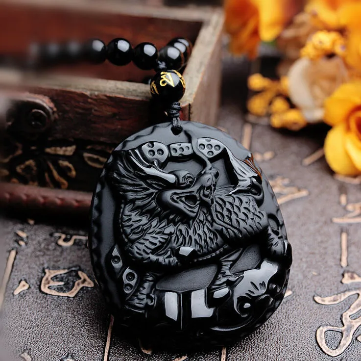 Прямая доставка натуральный черный обсидиан кулон ручной резной жезл Руи Будда