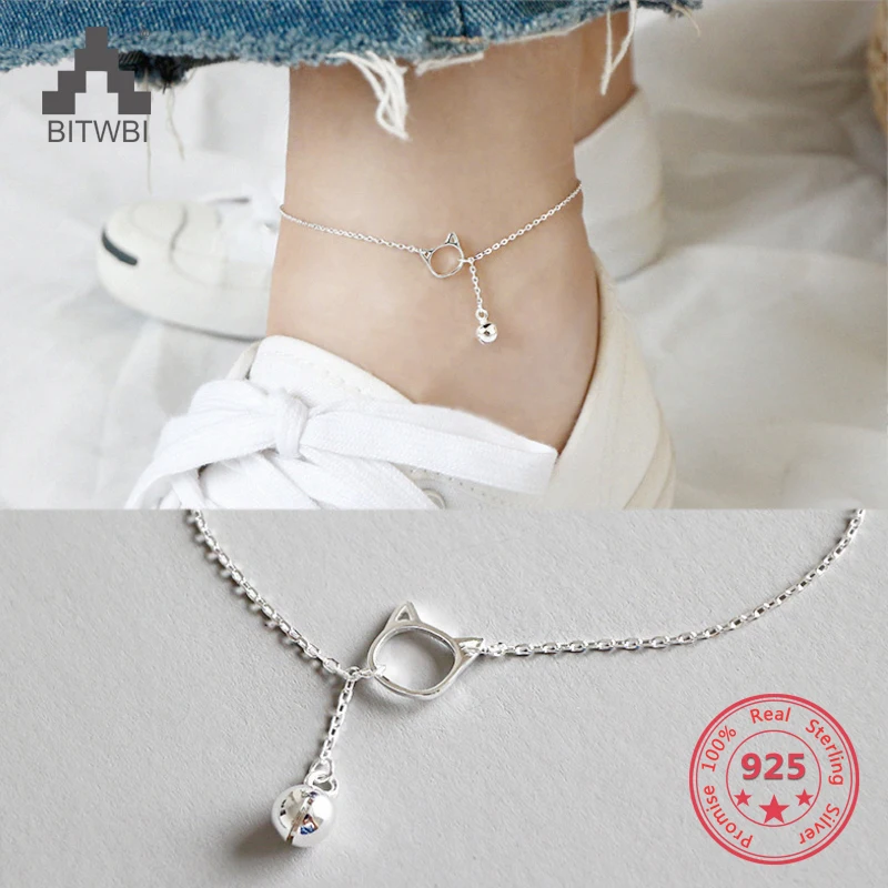 

2019 Summer Footwear Simple Pop Cat Bracelet 24cm Real Jewelry 925 Sterling Silver Pop Charm Anklet Female