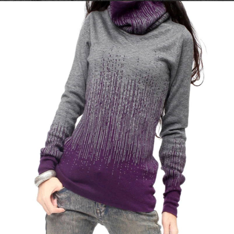 Women's Gradient Black Blue Vintage Cashmere Sweater Women Winter Turtleneck Thick Sweaters And Pullovers Female Warm Jumpers | Женская