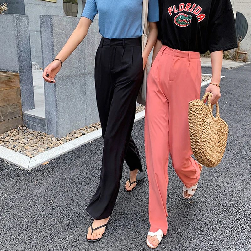 BGTEEVER повседневные свободные прямые женские брюки с высокой талией длинные