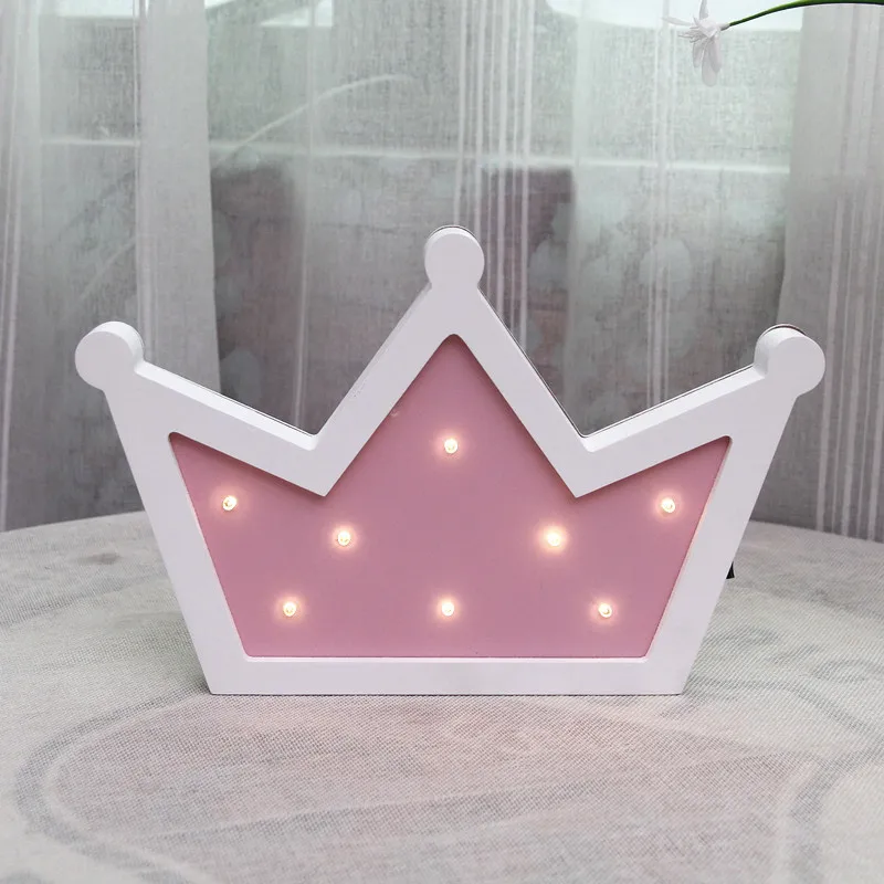 Pink Hinnixy, нордическая Корона, моделирующая Ночная лампа, деревянный Настольный настенный декоративный светильник с рисунком, для детей, для спальни - Emitting Color: Pink