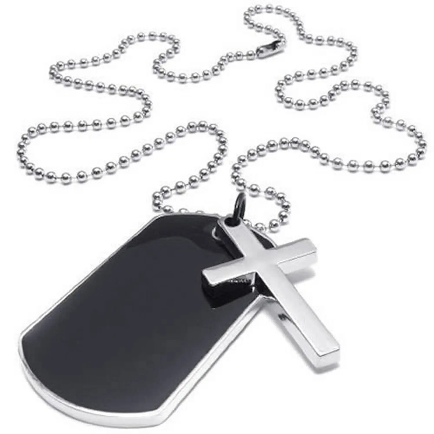

Jewelry Men's Ladies Necklace, Military Cross Markers Army Style Dog Tag Pendant with 68cm Chain