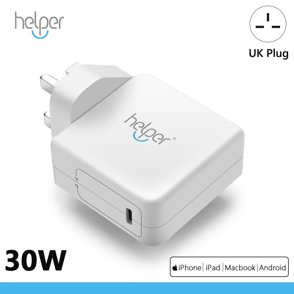 Британская вилка 30 Вт USB C настенное зарядное устройство типа быстрое совместимо